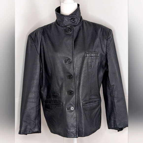 Together! 2-way Genuine Leather Vintage jacket blazer coat 10 black - Picture 3 of 17
